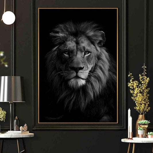 Black And White Wild Animal Pictures African Painting Lion Head Painting Wild Animal Posters Animals Portrait poster Black And White Lion Canvas Wall Art Modern Abstract Room Decor 16x24inch No Frame