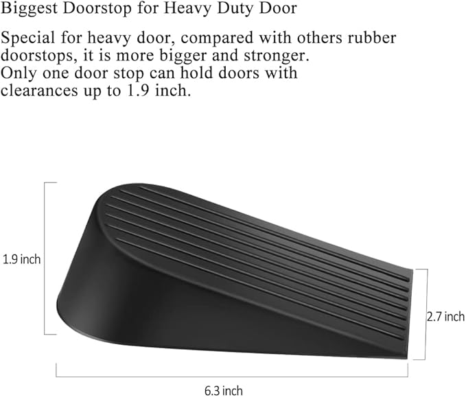 Big Door Stopper 2 Packs, Heavy Duty Wedge Rubber Door Stop Works on All Floor Surfaces, Non-Scratching Doorstops Special for Home Office School Heavy Door (Black, H1.9 x L6.3 x W2.7 Inches)