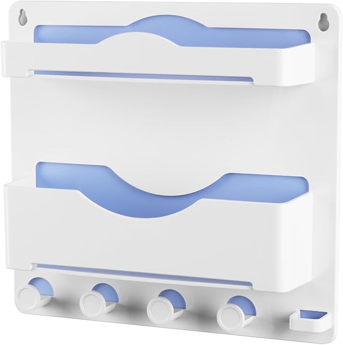 JUMEIHUI Bedside Wall Shelf with Glasses Hooks ，Adhesive Bedside Organizer Wall Mount for Dorm and Room Accessories Phone，Remote，Earphone， Kindle (White)