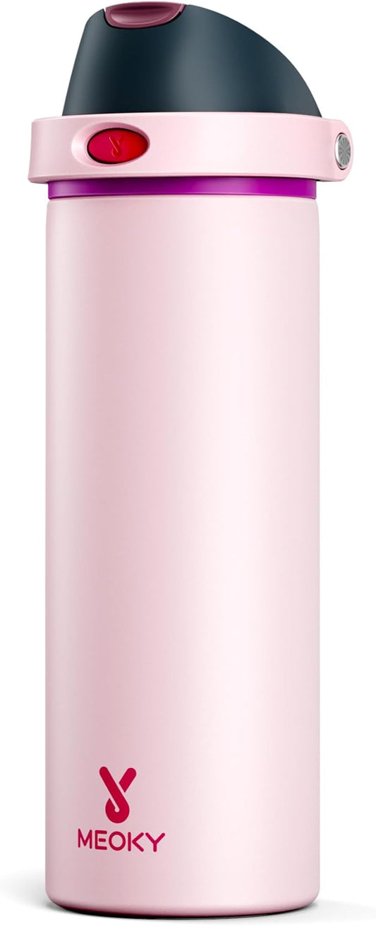 24 oz Insulated Water Bottle for Sports: Meoky Stainless Steel Water Bottle with Straw and Spout Lid - Leak Proof, Cold for 24 Hours, Fits in Car Cup Holder, BPA-Free for Women Travel, Dreamy Field