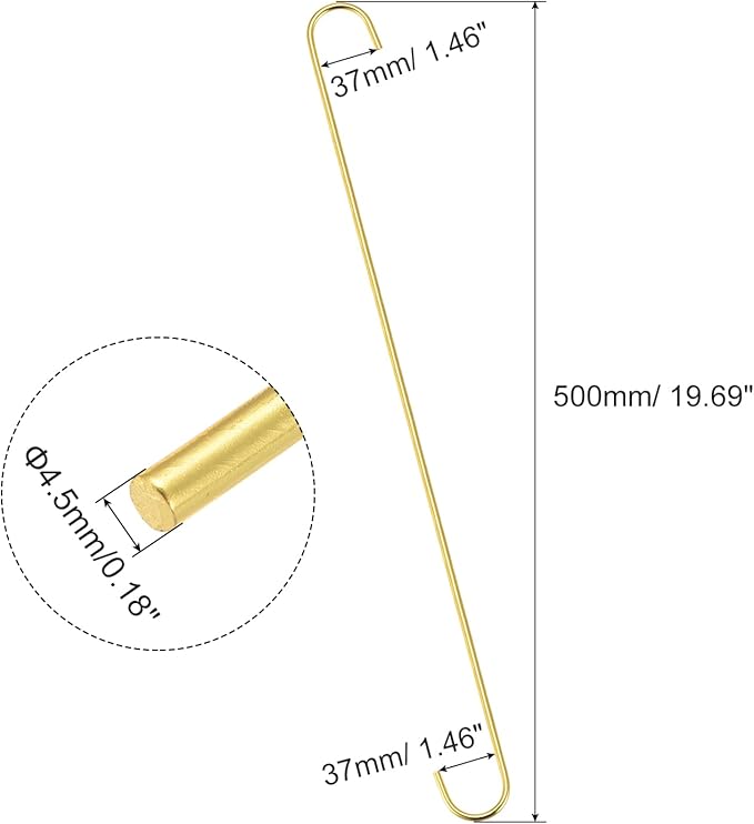 uxcell S Hanging Hooks, 20inch/500mm Extra Long Steel Hanger, Indoor Outdoor Uses for Garden, Bathroom, Closet, Workshop, Kitchen, Gold Tone, 4Pcs