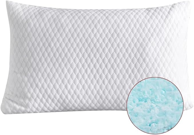 NTCOCO Pillow, Shredded Memory Foam Bed Pillows for Sleeping, with Washable Removable Cooling Hypoallergenic Sleep Pillow for Back and Side Sleeper, Queen (1-Pack)