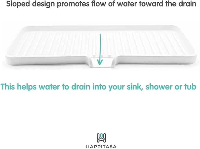 Happitasa Silicone Soap Dish Tray and Sponge Holder with Drain Chute | Bathroom and Kitchen Sink Organizer Caddy (Pistachio, 12"x4", 7.4 Ounces)