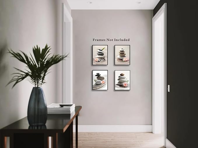 Zen Bathroom Decor Meditation Canvas Wall Art, Zen Spa Stones Canvas Wall Art, Zen Sand Posters Prints for Yoga Office Bathroom Bedroom,Set of 4 (Unframed 8 x 10 IN)
