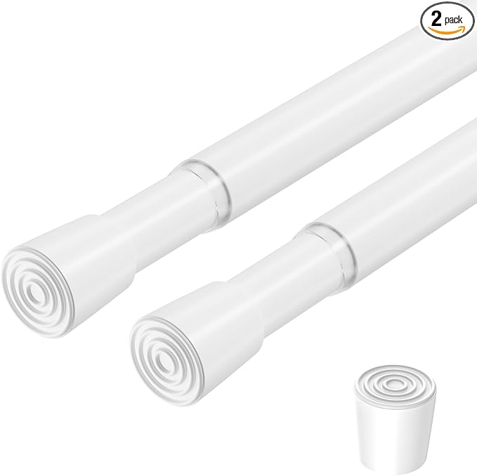 2 Pack Spring Loaded Tension Rod 17-41" Adjustable Curtain Rods No Drill Extendable Spring Rod Tension Curtain Rods For Window Kitchen Shelves Rv Refrigerator And Small Spaces,White