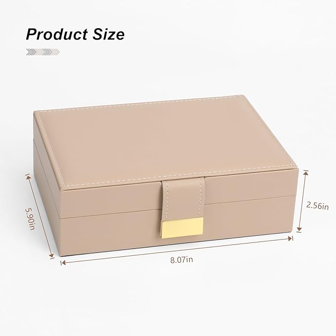 Leather Jewelry Box Elegant Small Jewelry Chest for Women Gift Box for Necklace, Ring, Earring Storage Portable Design for Travel Home Use Apricot