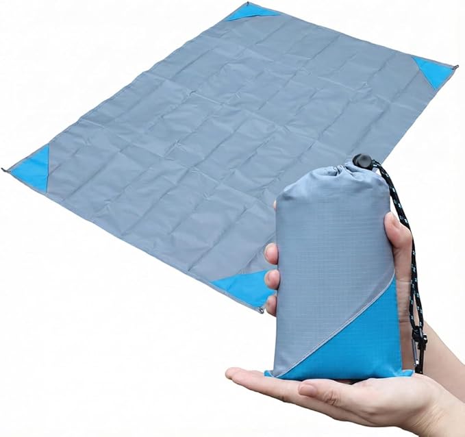 Orga'Neat Pocket Picnic Blanket, Sandproof Lightweight Pocket Camping Tarp, 55″x 79″ Foldable & Fits into Small Bag, Water Resistant Washable Quick Dry Compact Beach Mat for Outdoor Recreation