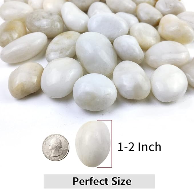 20lbs White River Rocks, 1-2 Inch Natural Pebbles for Indoor Plants, High Polished Decorative Stones Vase Filler Fish Tank Aquariums Landscaping Garden Outdoor and Indoor DIY