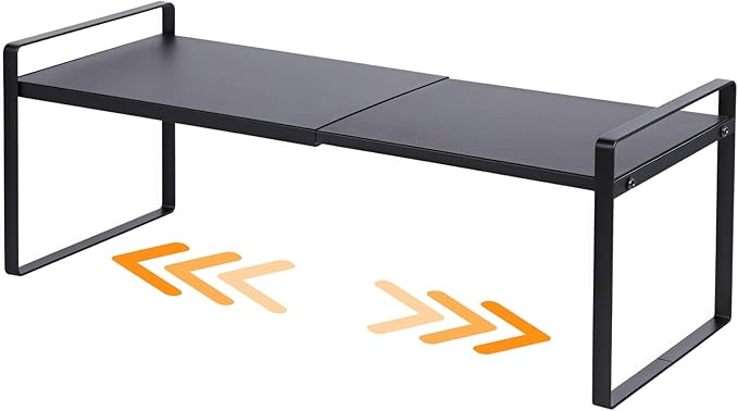 Expandable Cabinet Shelf Organizer Riser for Kitchen Pantry Cupboard Under Sink Countertop (Black, 8.2"D * 12.2-21.6"W * 7.7"H)