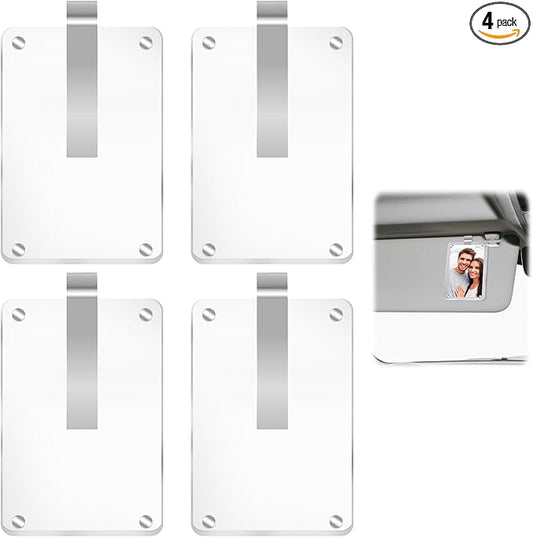 4Pcs Acrylic Magnetic Personalized Photo Holder, Car Accessories Car Photo Holder Car Visor Clip, Personalized Car Picture Frame, Suitable for Adding Family or Personal Photos