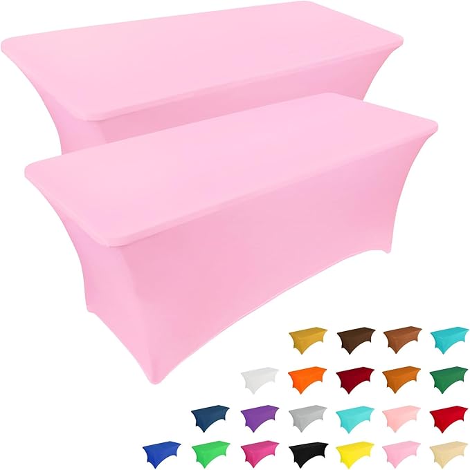 IVAPUPU 2 Pack 6FT Table Cloth for Rectangular Fitted Events Stretch Pink Table Covers Washable Spandex Love Valentine's Tablecloth Protector for Party, Wedding, Cocktail, Banquet, Festival