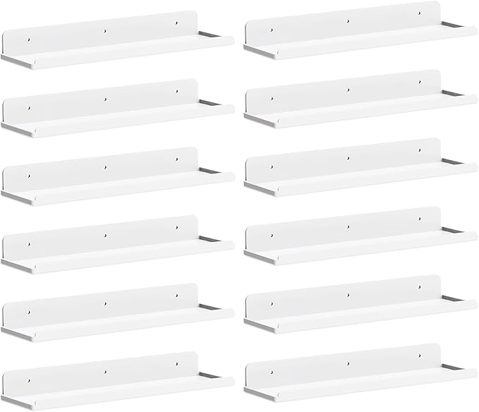 Lifewit Floating Shelves for Bathroom, 15" Clear Wall Organizer for Makeup, Perfume, Figurines, Photos, Decor Shelf for Nursery, Living Room, Bedroom, Kitchen, Over Toilet Storage Rack, White, 12 Pack