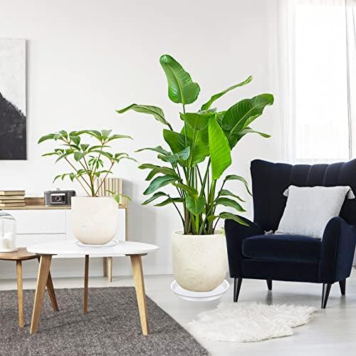 Bleuhome 4 Pack of 14 inch Plant Saucers, Plant Saucer 14" Round, Plastic Plant Tray for Flower Pots, White Planters for Indoor Plants, Plant Trays for Planter 12-15" (14", Creamy White)