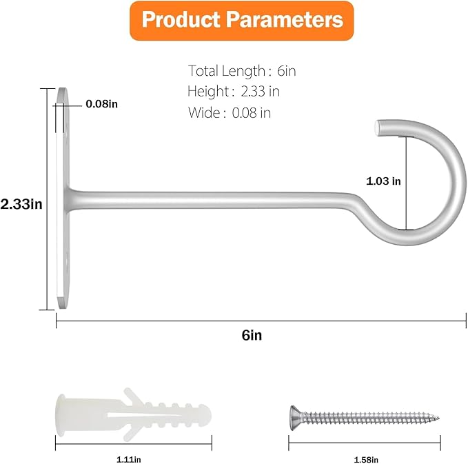 ASZUNE Plant Hook 6inch, Plant Hanger Shepherds Plant Bracket for Wall Hanging Wind Chimes Lanterns, Bird Feeder, Flower Basket, Home Decor Indoor & Outdoor 2 Pack