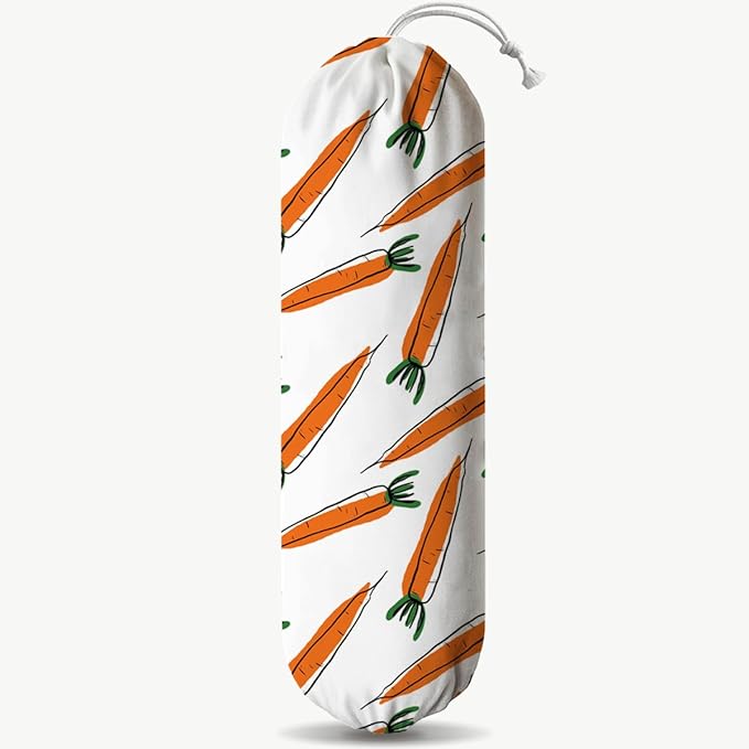 Carrots Plastic Bag Holder, Grocery Bags Storage Organizer, Reusable Shopping Bags Holder Dispenser for Kitchens Pantry, Country Style Home Decor, Housewarming Gift, Kitchen Pattern Garbage Bag 44