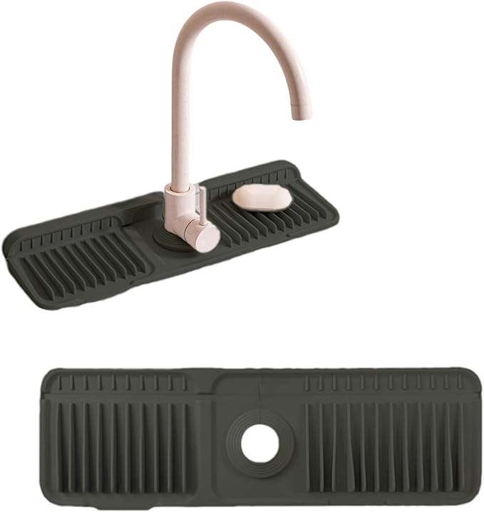 Folding Faucet Mat for Kitchen Sink Upgraded Premium Silicone Splash Guard with Fast Drying Properties Protective Sink Tray Ideal for Stone Sinks in Kitchen & Bathroom (Black, 23.8"x5.5")