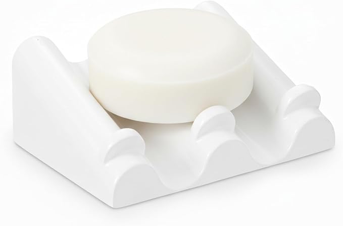 DOXOLOGY White Marble Soap Dish Bathroom Organizer - Resin Soap Dish with Rectangular Design 3.7" L x 2.8" W - Self Draining Soap Dishes Keeps Countertop Neat - Marble Look Soap Tray for Sink