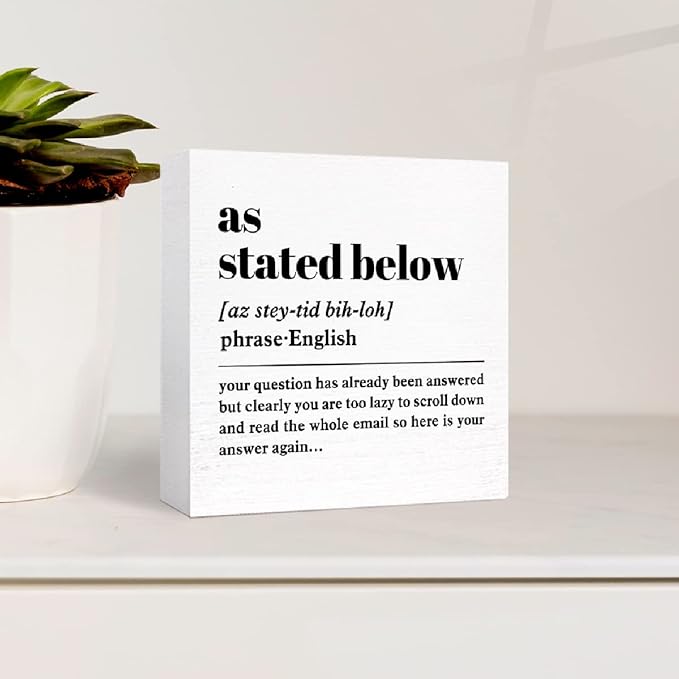 SJNH Funny Office Wooden Block Sign, Modern White Rectangular Inspirational Decorative Sign, 5"X5"X1", Office, Party, Classroom, Home Decor