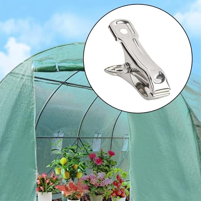 100 PCS Stainless Steel Garden Clips - Heavy Duty Greenhouse Clamps for Plant Netting, Shade Cloth, Hoops - Rust-Proof Metal Gardening Clips for Support, Sealing, Organizing