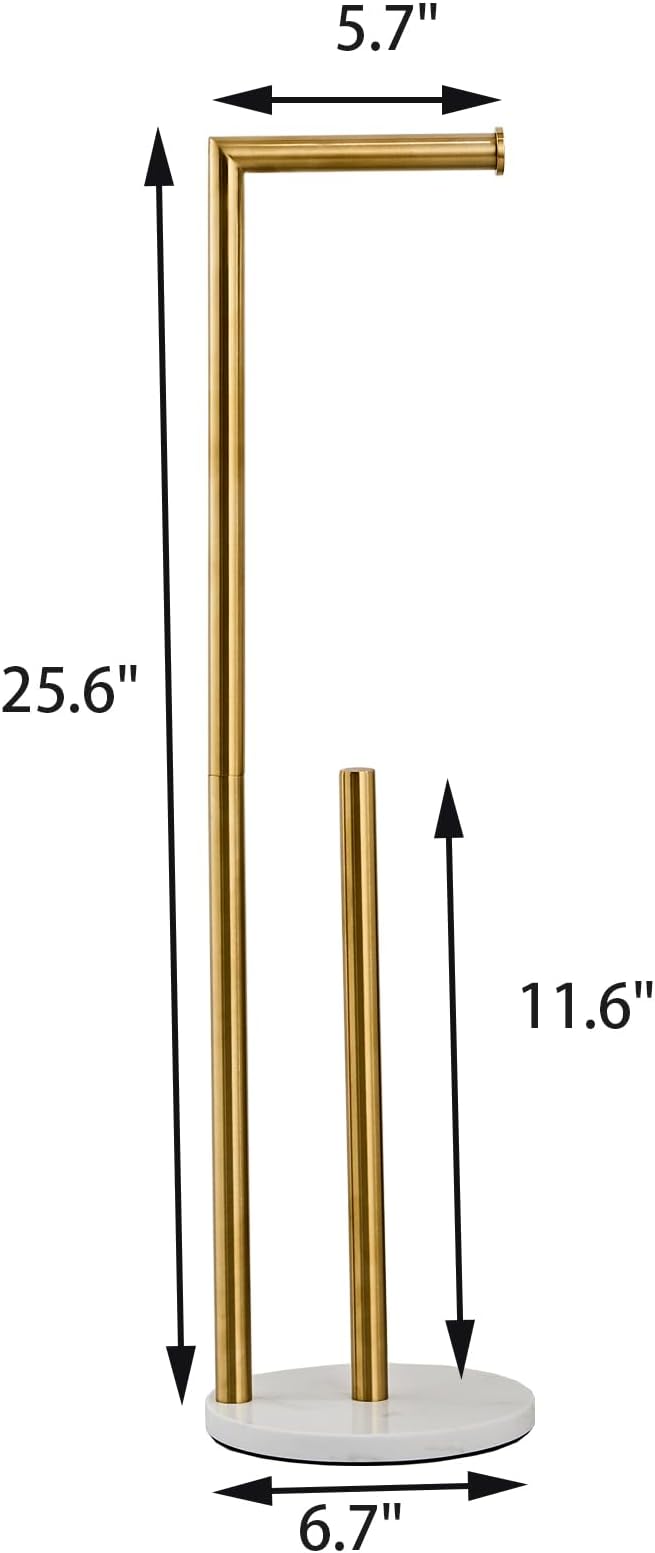 Marble Toilet Paper Holder Stand - Brushed Gold, Freestanding with Storage, Floor Stand, Gold Toilet Roll Holder, Standing Paper Towel Holder