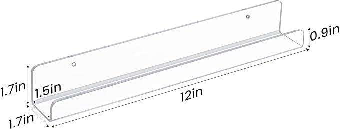 upsimples 4 Pack Vinyl Record Wall Mount Shelves, 12" Vinyl Holder for Album Record Storage & Display, Clear Acrylic Floating Shelves for Wall Decor, Kids Bookshelf, Magazine Rack, Picture Ledge