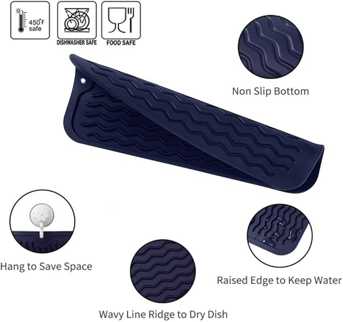 MicoYang Silicone Dish Drying Mat for Multiple Usage,Easy clean,Eco-friendly,Heat-resistant Silicone Mat for Kitchen Counter or Sink,Refrigerator or Drawer Liner Navy Blue S 12 inches x 6 inches