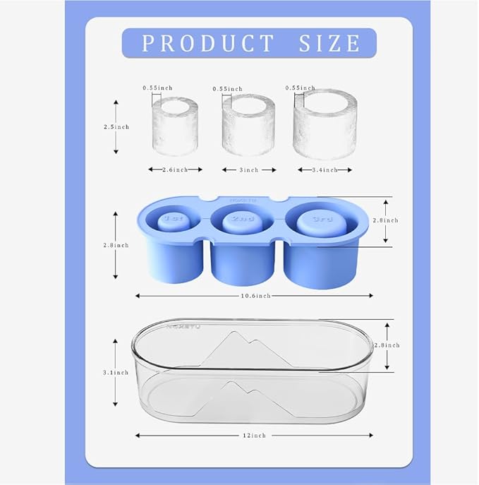 Ice Mold for Stanley Cup 30/40 Oz - Easy Fill and Release Without Touching Ice, Silicone Ice Cube Tray with Clear Lid and Bin for Freezer, Whiskey, Cocktail (Blue)