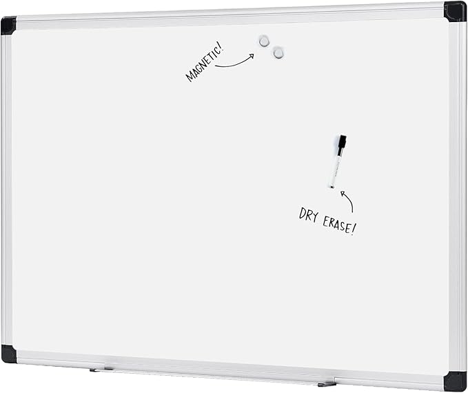 Amazon Basics Magnetic Dry Erase Whiteboard, 36 x 48-inch, Aluminum Frame, Silver/White, Easy to Install