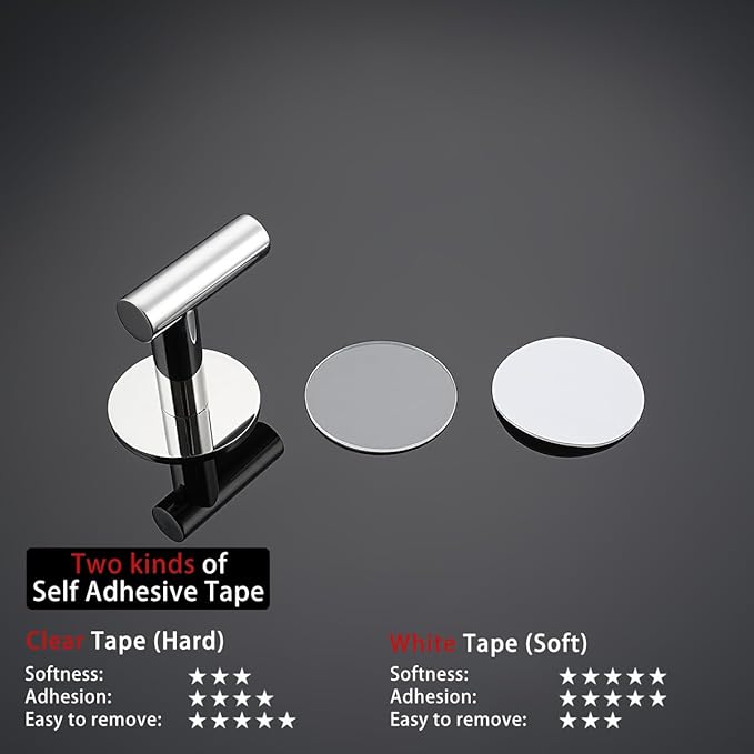 JQK Self Adhesive Towel Hook Chrome, No Drill Stick on Coat Robe Clothes Wall Hook for Bathroom Kitchen Garage 4 Pack, 304 Stainless Steel Polished Steel, ATH110-CH-P4