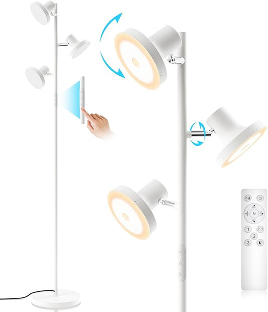 36W LED Tree Floor Lamp, Modern Dimmable Standing Lamp with Remote & Touch Control, 4 Color Temperatures, 3 Rotatable LED Light Floor Lamps for Living Room, Bedroom, Office