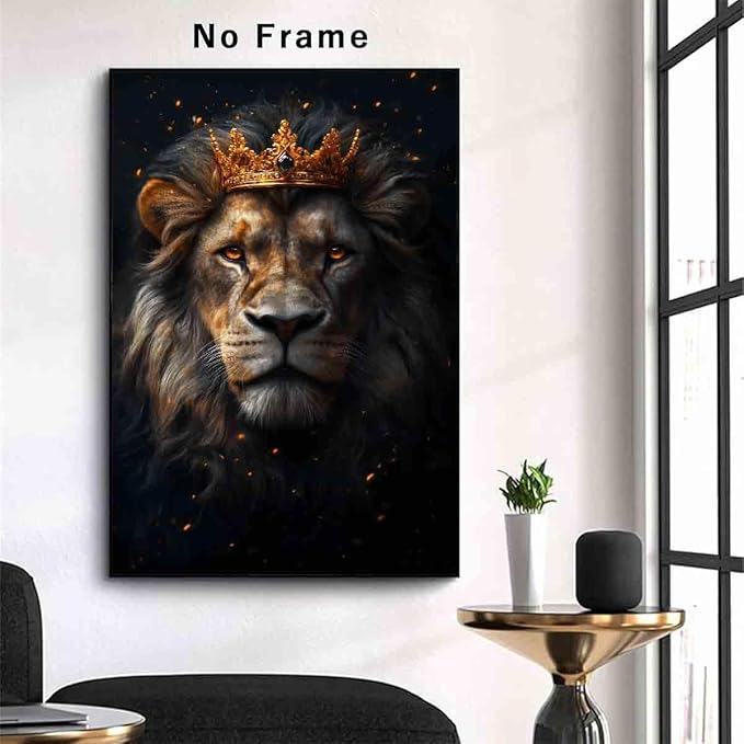 The Lion Of Judah Wall Art Lion King Canvas Jesus Christ Picture Christian Poster Gold Crown Wall Art Animal Portrait Prints Wild Animal Pictures Black And Gold Animal Print Decor 16x24inch No Frame