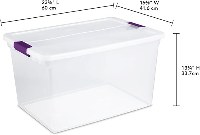 Sterilite 6-Pack Plastic Storage Bin with Latch Lid, ClearView Stackable Containers, 66 Qt