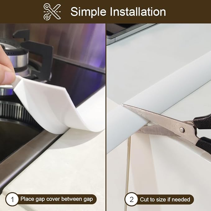 Silicone Kitchen Stove Counter Gap Covers, Heat Resistant Kitchen Counter Gap Non-Tacky Filler Seals Spills Between Counter, Stovetop, Oven, Washer, Set of 2 (21 Inches, White) by Gosmol