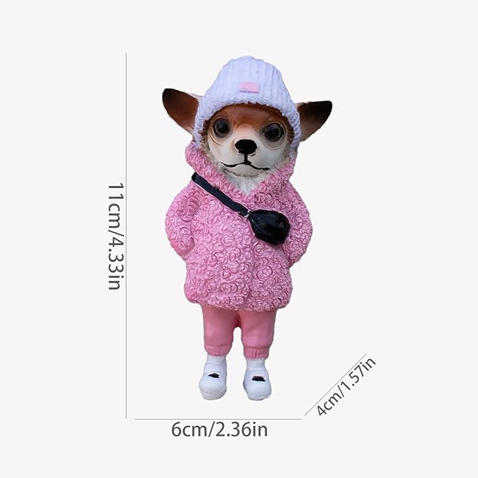 Cute Resin Backpack Dog Crafts Living Room Desktop Decorations,Handmade Casual Small Resin Animal Statue Ornament Home Decor Light Pink
