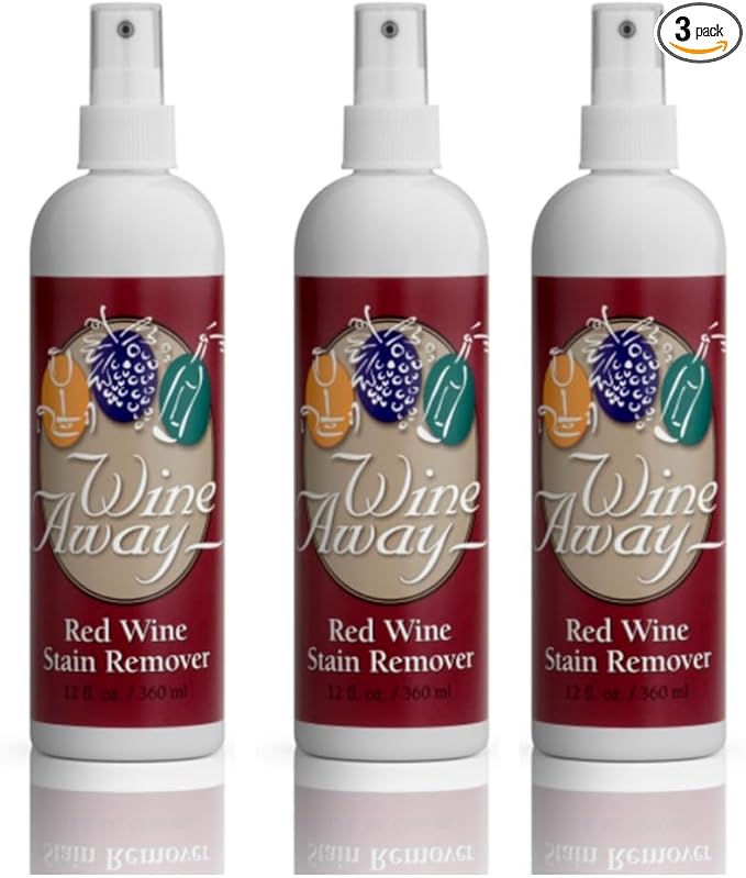 Wine Away Red Wine Stain Remover - Perfect Fabric Upholstery and Carpet Cleaner Spray Solution - Removes Wine Spots - Wine Out - Spray and Wash Laundry to Vanish Stain - 12 Ounce, Set of 3