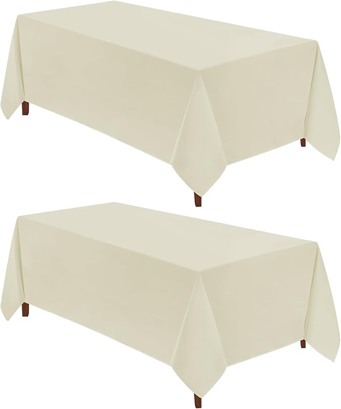 VidaFete Tablecloth 2 Pack 90 * 132inch Rectangle Table Cloth Polyester, Stain Wrinkle Resistant Polyester Dining Table Cover for Kitchen Dining Party Wedding Rectangular Buffet Decoration (Ivory)