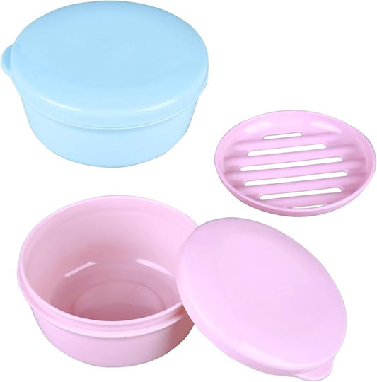 Plastic Travel Soap Container Portable Soap Case for Shampoo Bar Round Soap Holder with Leak-Proof Lid for Bathroom Shower Gym (Pink + Blue)