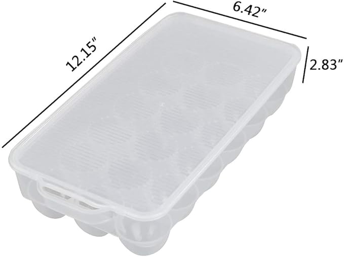 Teyyvn 2-Pack Clear Refrigerator Plastic Egg Holder Storage Bin with Lid, Stores 18 Eggs, F