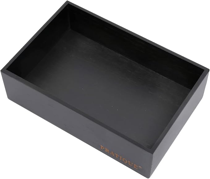 PRATIQUE Bamboo Drawer Organizer - Kitchen Utensil Organizer Silverware Tray Cutlery Holder, Office Desk Supplies and Accessories, 8.9 * 5.9 * 2.6inch, Black