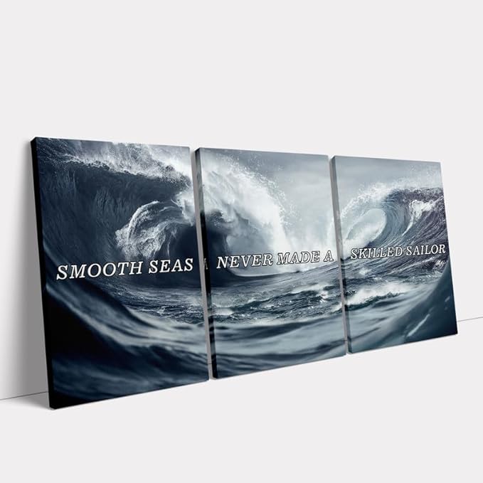 KAWAHONE Inspirational Canvas Wall Art -Smooth Seas Never Made a Skilled Sailor- Motivational Posters Entrepreneur Quote Picture for Living Room Bedroom, Office, Home