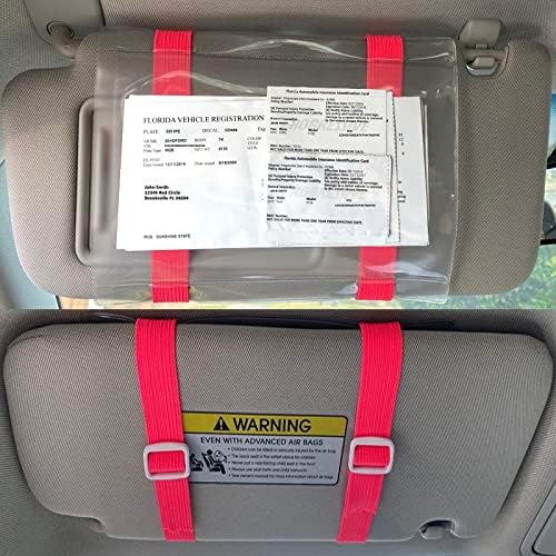 Car Registration and Insurance Holder Visor - Durable Elastic Band & Buckle Closure - Conveniently Stores Documents - Essential Car Accessory (Pink/White), Made in USA