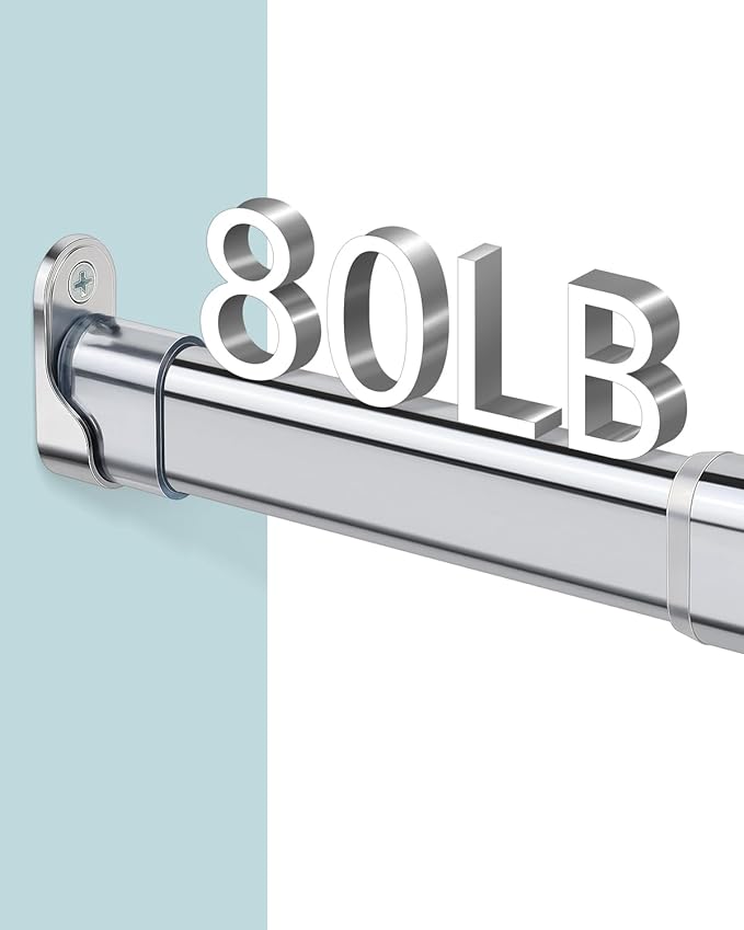 Heavy Duty Oval Closet Rod for Hanging Clothes, 17.7-29.5 Inch Adjustable Closet Rods, Premium Chrome