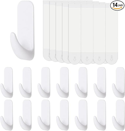 JulyWind Wall Hooks for Hanging Heavy Duty 14pcs, Towel Hanger for Bathroom with 20 no Damage Adhesive Strips Large, Dorm Essentials forwreath,hat,Coat