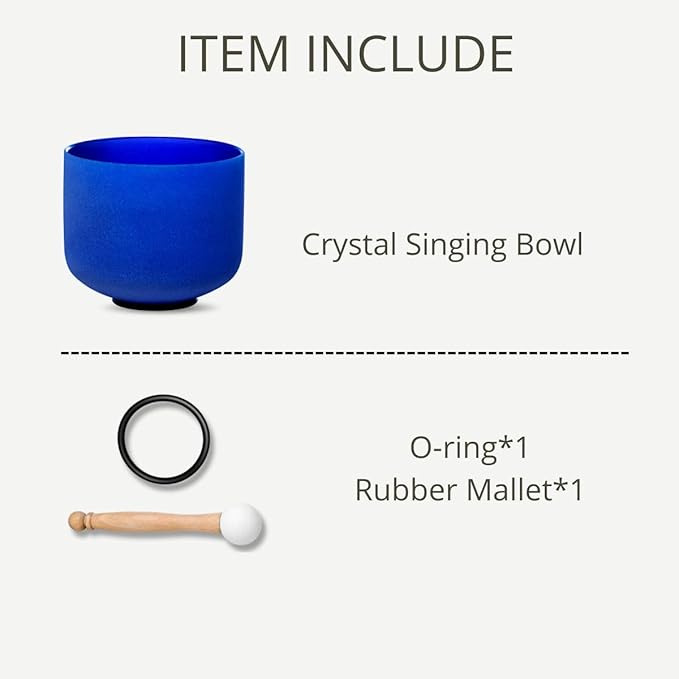 7 inch Indigo A Note Third Eye Chakra Quartz Crystal Singing Bowl, for Healing Mindfulness Meditation Yoga Sound Baths, with Rubber Mallet O-ring