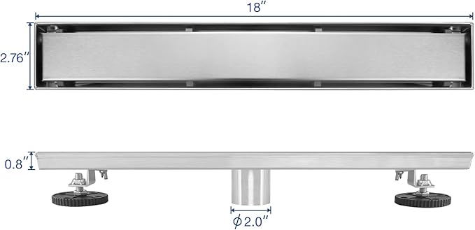 Neodrain 18-Inch Linear Shower Drain - with 2-in-1 Flat & Tile Insert Cover, Brushed 304 Stainless Steel Rectangle Shower Floor Drain, Floor Shower Drain