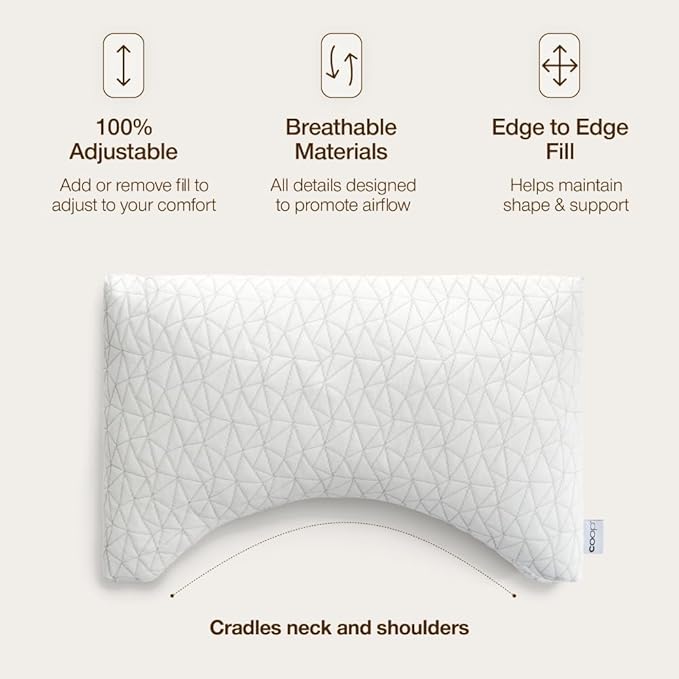 Coop Home Goods Original Crescent Adjustable Pillow, King Bed Pillows for Shoulder, Neck & Head Support, Crescent Foam Pillows - Medium Firm for Back & Side Sleeper, CertiPUR-US/GREENGUARD Gold