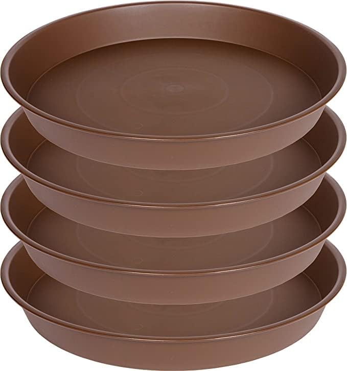 Bleuhome 4 Pack of 16 inch Plant Saucer, Heavy Duty Round Plant Trays for Pots, Bird Bath Bowls, Plastic Plant Water Tray, Flower Plant Saucers for Indoors (16", Chocolate)