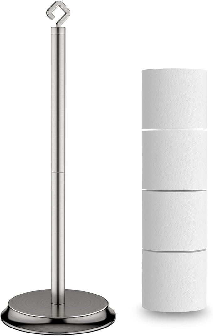 Toilet Paper Holder for Bathroom, Metal Free Standing Toilet Paper Storage with Rustproof, Tissue Paper Roll Stand for Bathroom Accessories (Brushed Nickel)