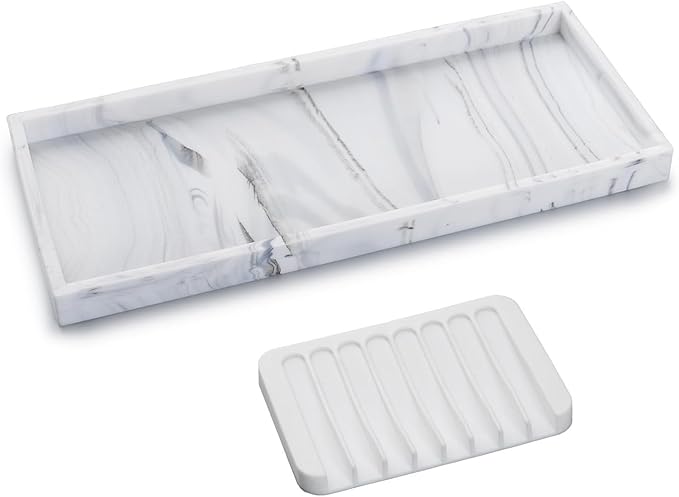 Bloss Bathroom Vanity Tray with Soap Dish Holder - 11.8" Silicone Counter Trays for Kitchen, Bathroom, Toilet, Perfume, Jewelry, Candle, Key, Dresser