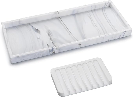 Bloss Bathroom Vanity Tray with Soap Dish Holder - 11.8" Silicone Counter Trays for Kitchen, Bathroom, Toilet, Perfume, Jewelry,Candle, Key,Dresser